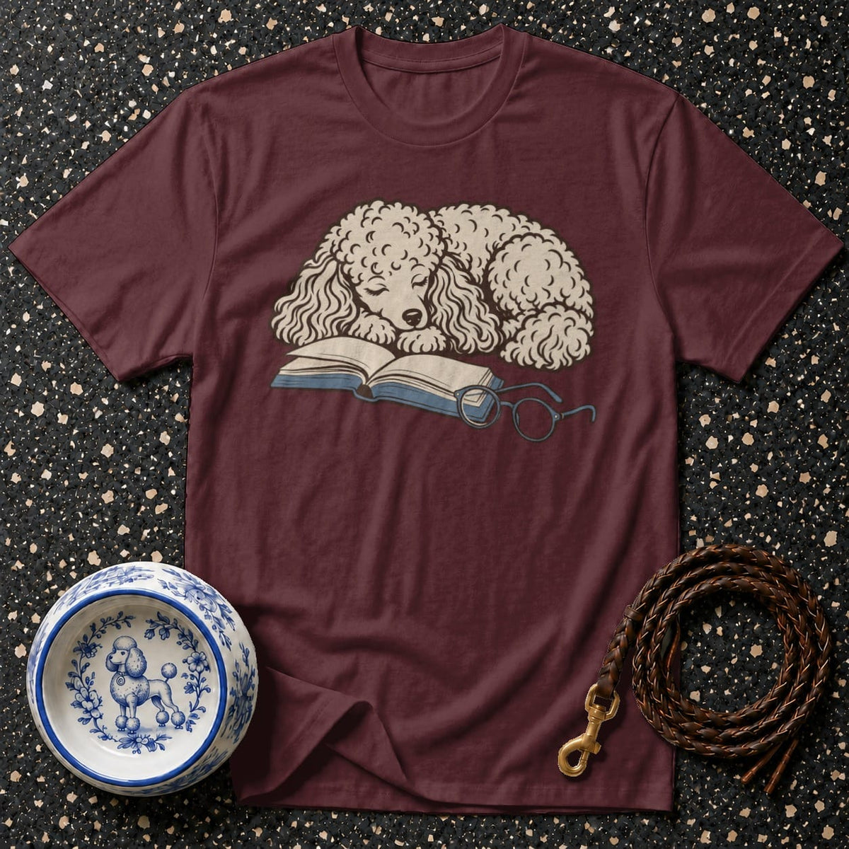 T-shirt Cozy Literary Poodle T-Shirt Sleeping Poodle Reading T-Shirt | Pawsome Reads