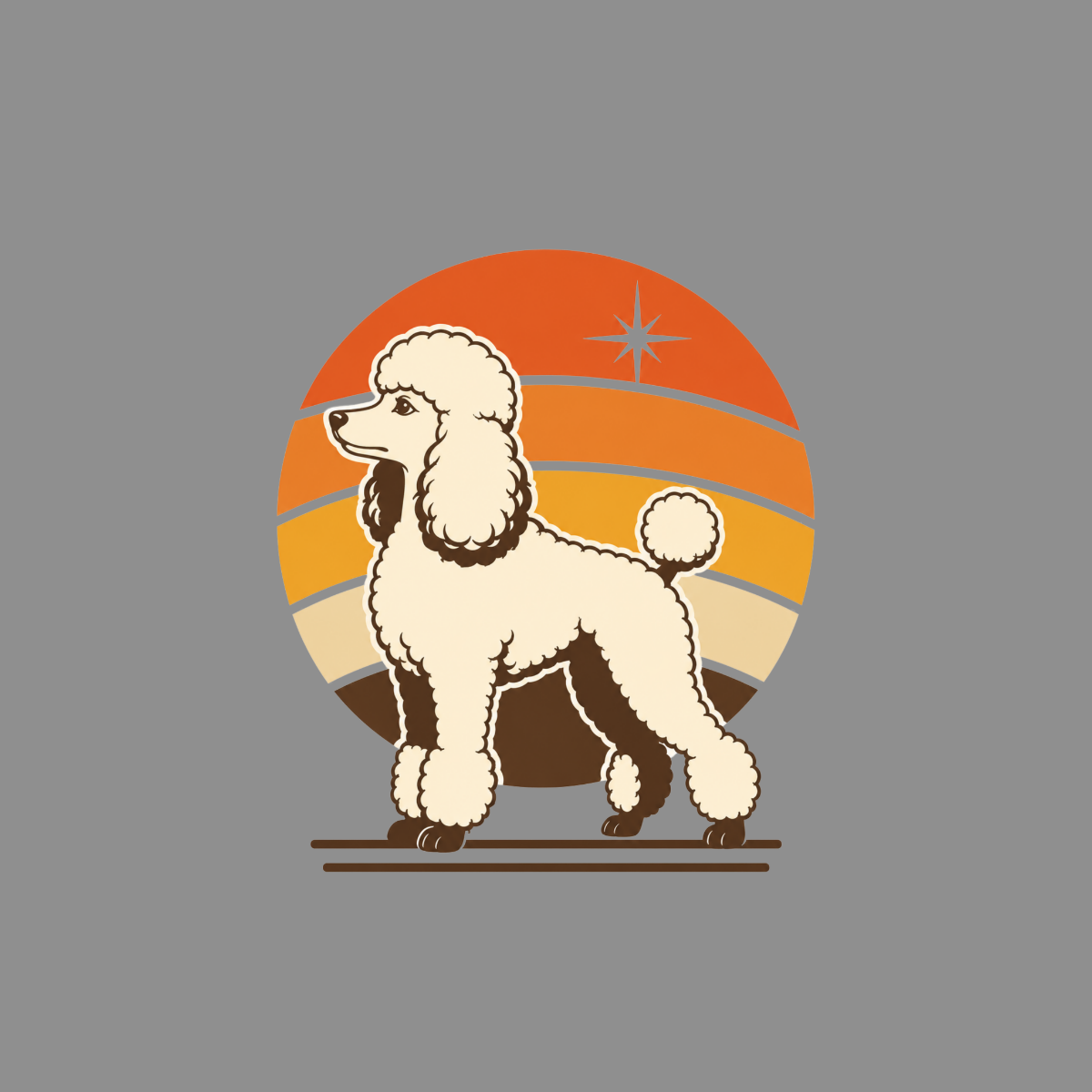Poodle with a retro sunset graphic.