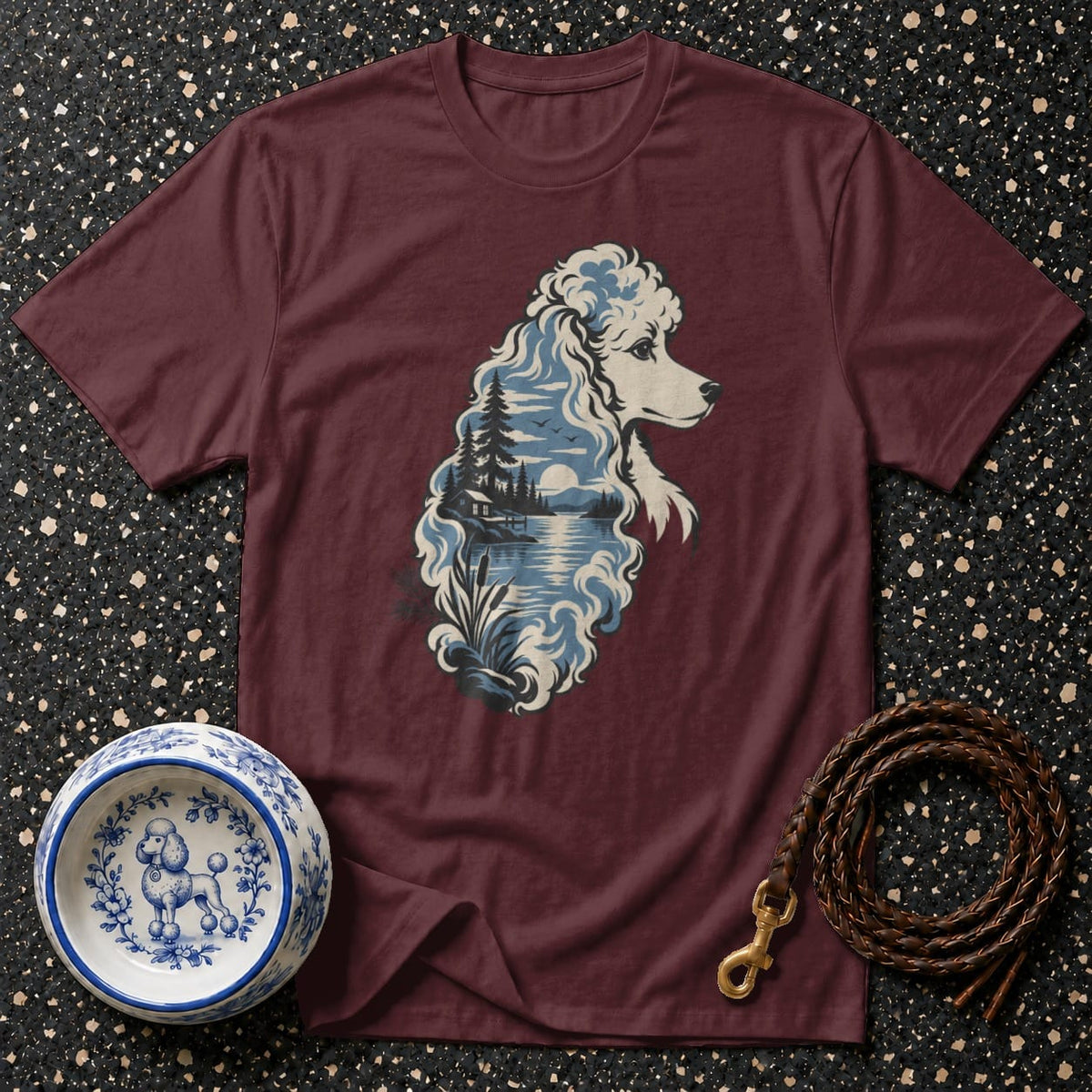 T-shirt Lakeside Poodle Silhouette T-Shirt Poodle Landscape T-Shirt | Premium Dog Apparel