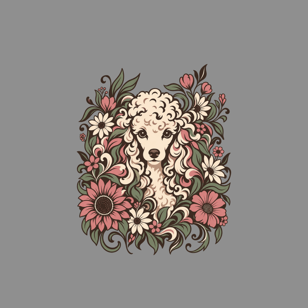 T-shirt Vintage Botanical Poodle T-Shirt Poodle Floral Art T-Shirt | Premium Pet Apparel