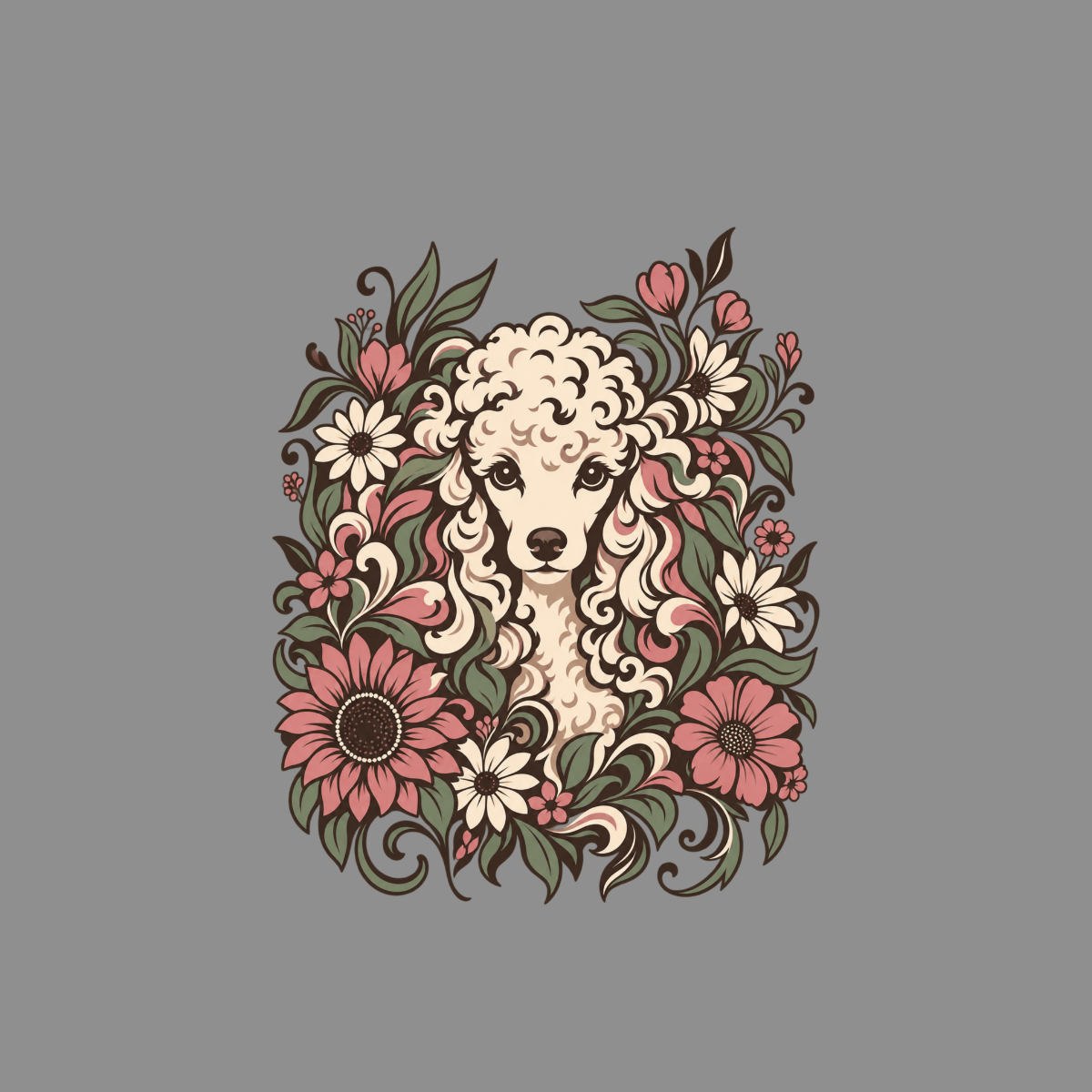 T-shirt Vintage Botanical Poodle T-Shirt Poodle Floral Art T-Shirt | Premium Pet Apparel