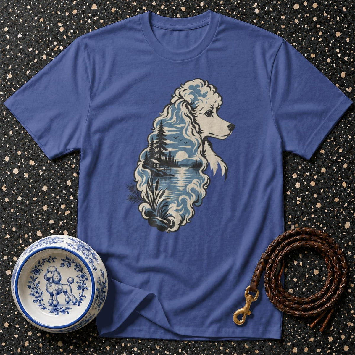 T-shirt Lakeside Poodle Silhouette T-Shirt Poodle Landscape T-Shirt | Premium Dog Apparel