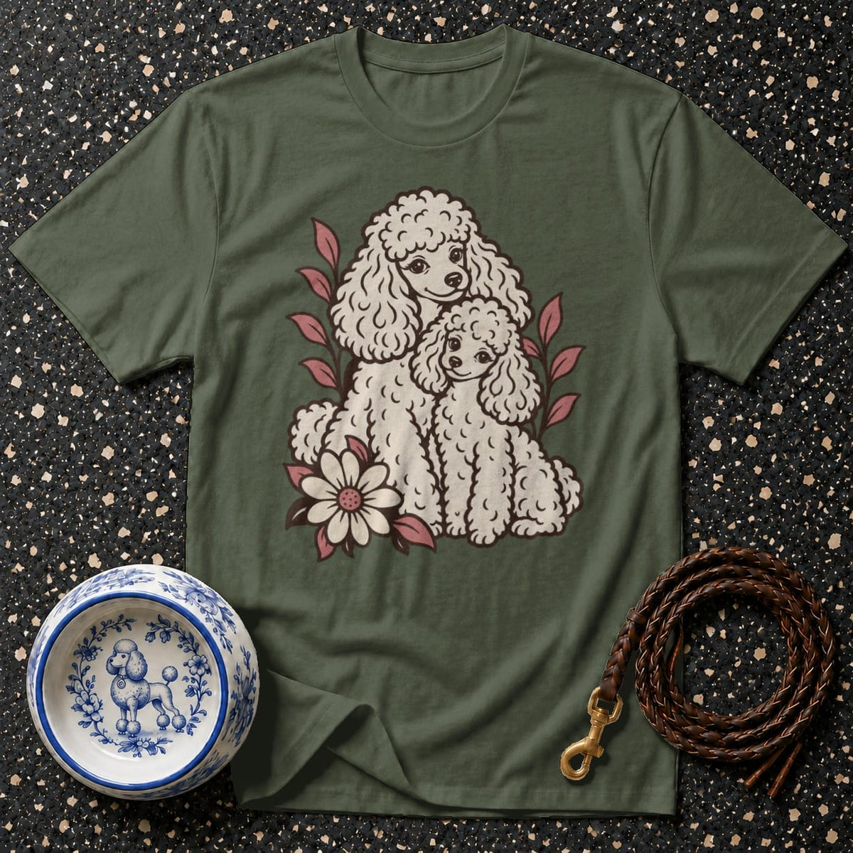 T-shirt Retro Floral Poodle Duo T-Shirt Poodle Love T-Shirt | Cute Dog Apparel