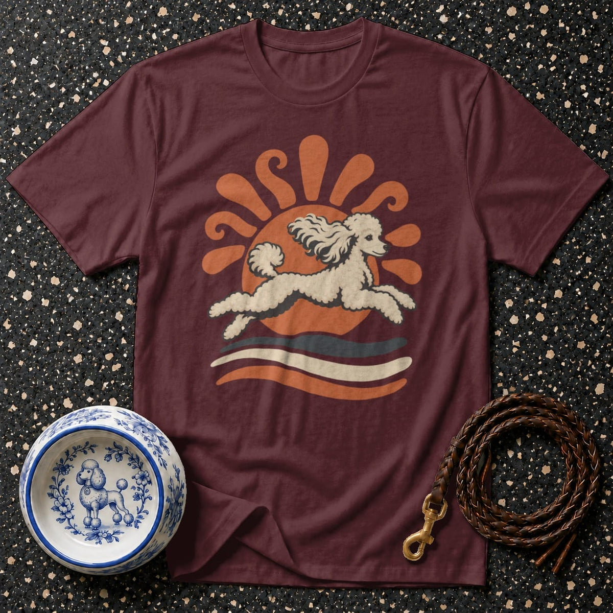 T-shirt Retro Sunshine Poodle T-Shirt Poodle Running T-Shirt | Retro Dog Graphic Tee