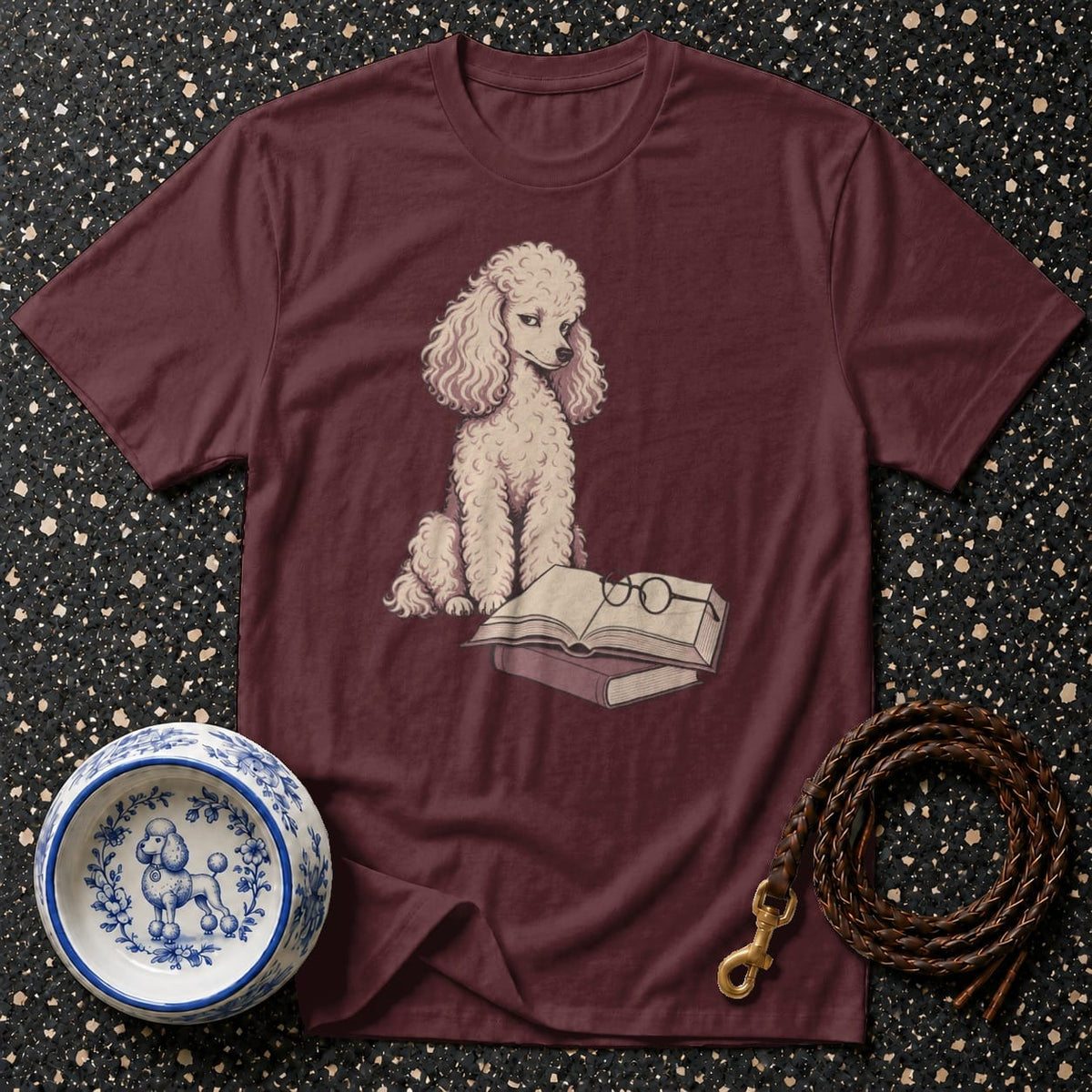 T-shirt Scholar Poodle Graphic T-Shirt Poodle Reading T-Shirt | Premium Dog Apparel