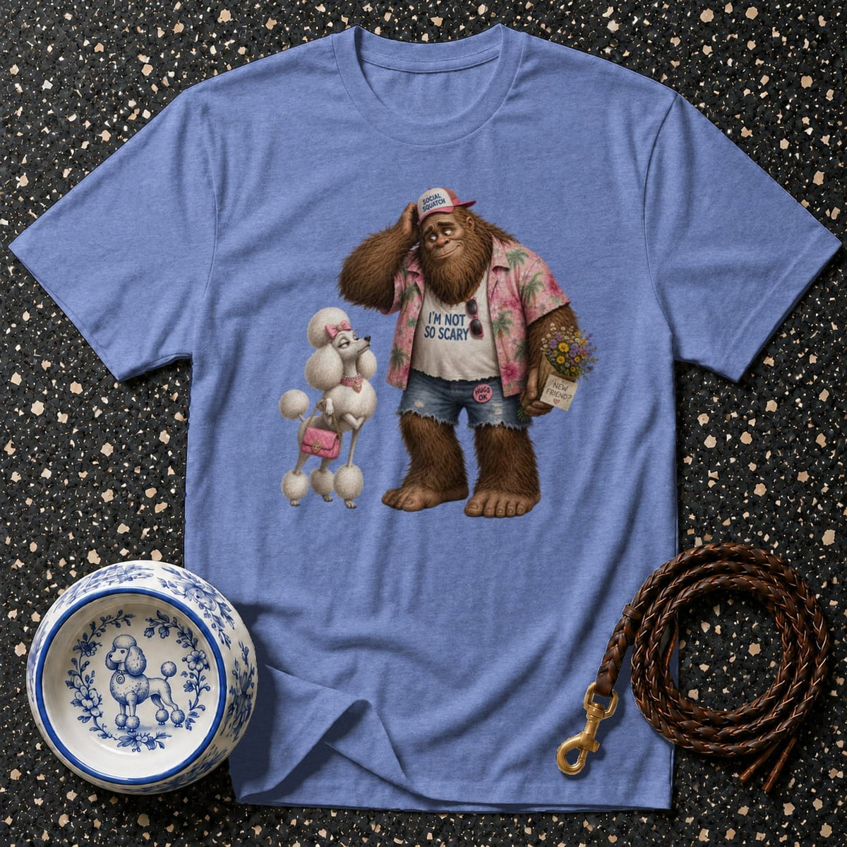 T-shirt Friendly Sasquatch and Poodle T-Shirt Social Squatch T-Shirt | Bigfoot & Poodle Tee