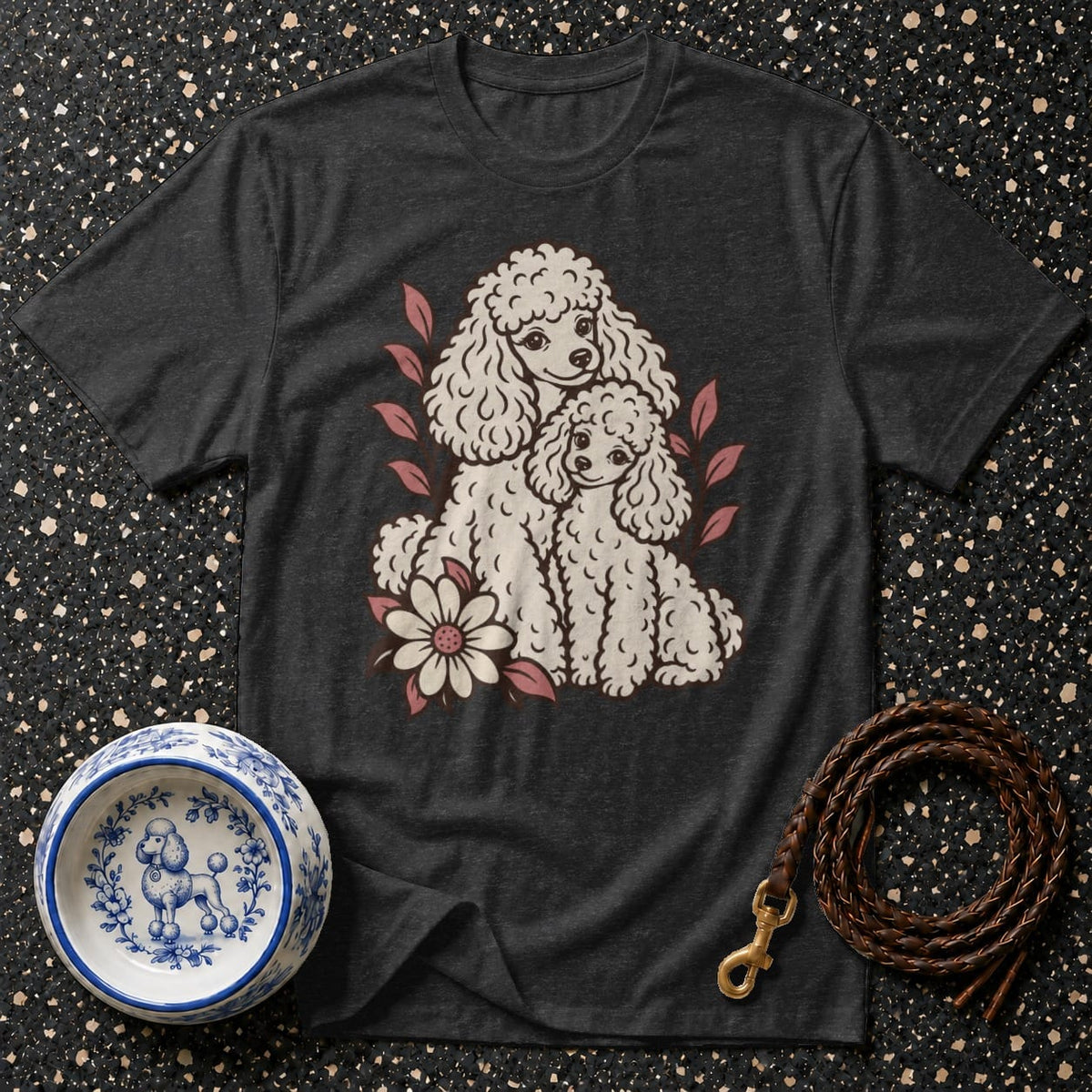 T-shirt Retro Floral Poodle Duo T-Shirt Poodle Love T-Shirt | Cute Dog Apparel
