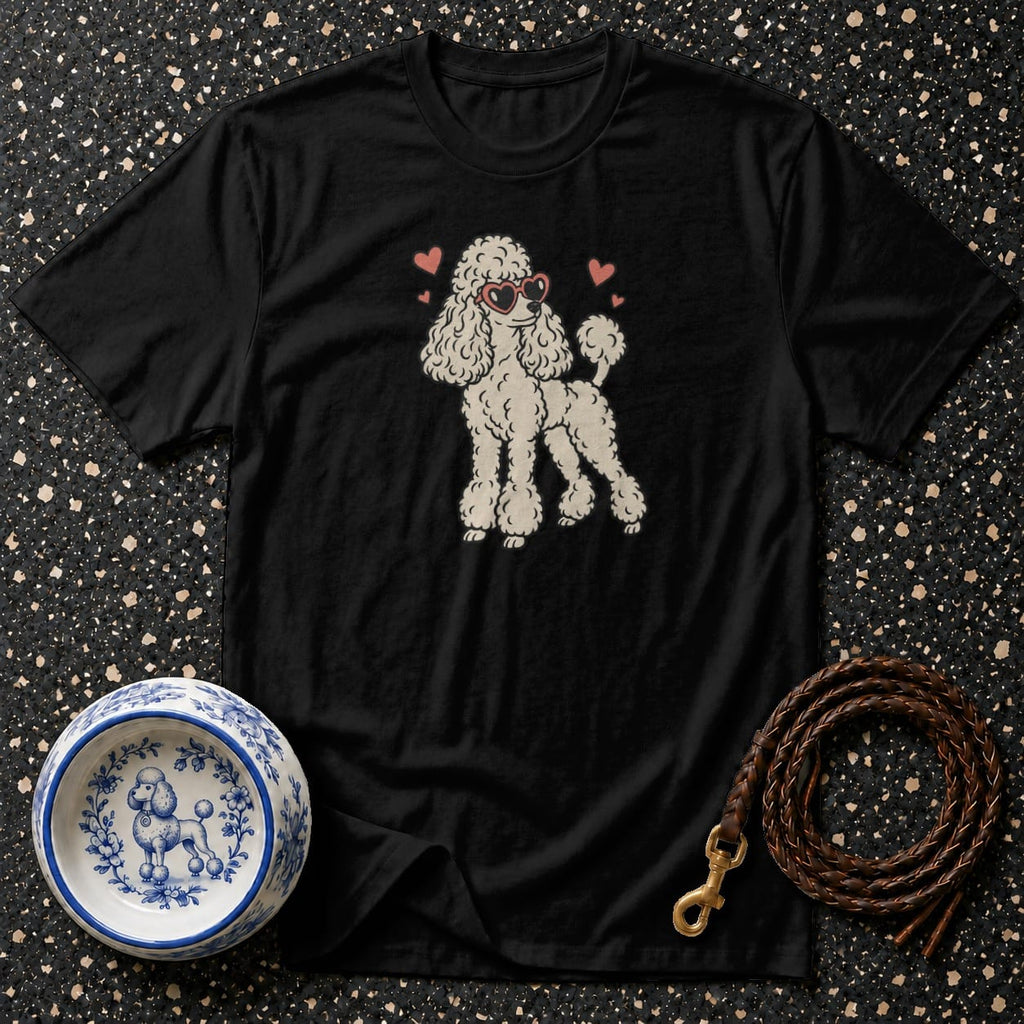 T-shirt Chic Heart Glasses Poodle T-Shirt Poodle Heart Sunglasses T-Shirt | Premium Dog Apparel