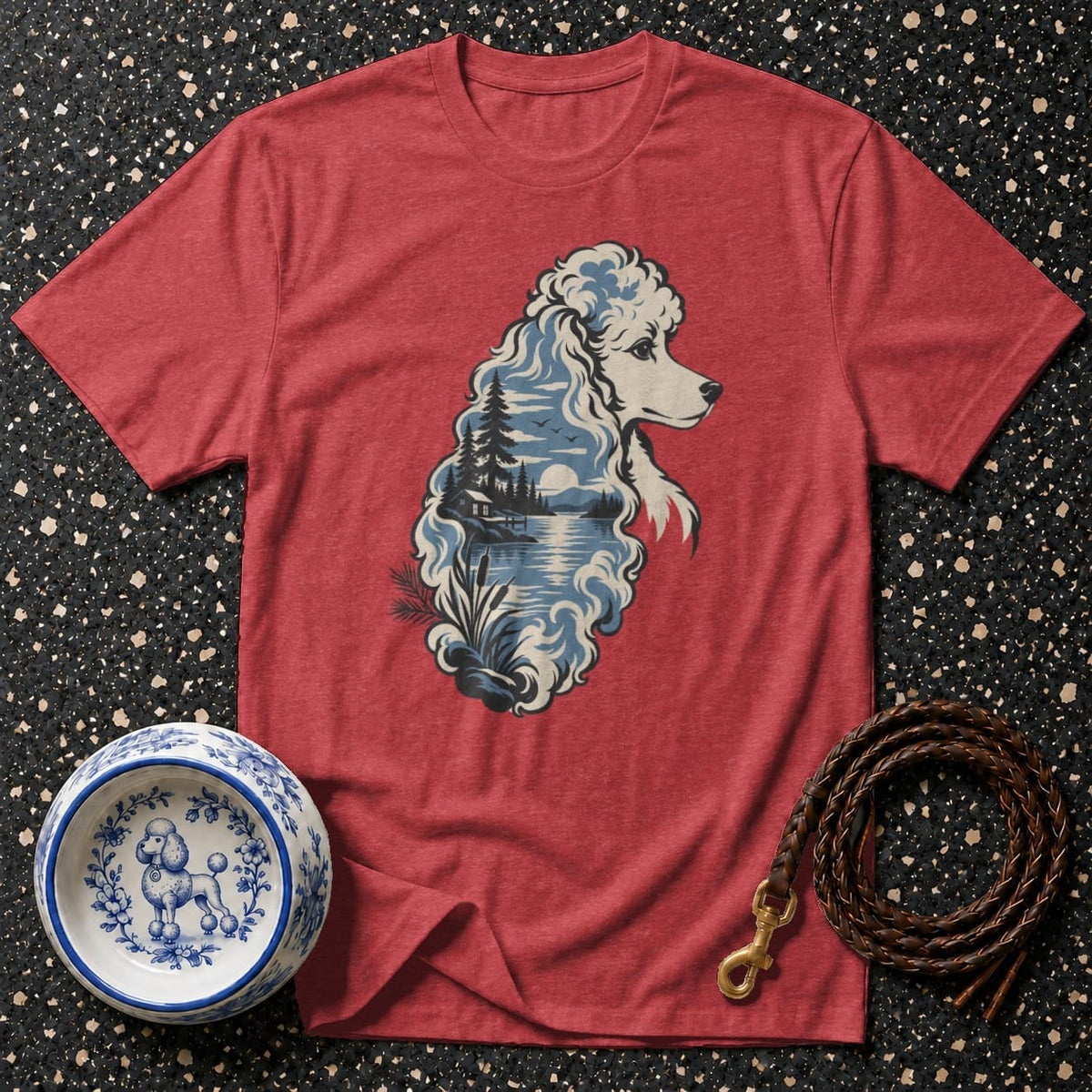 T-shirt Lakeside Poodle Silhouette T-Shirt Poodle Landscape T-Shirt | Premium Dog Apparel