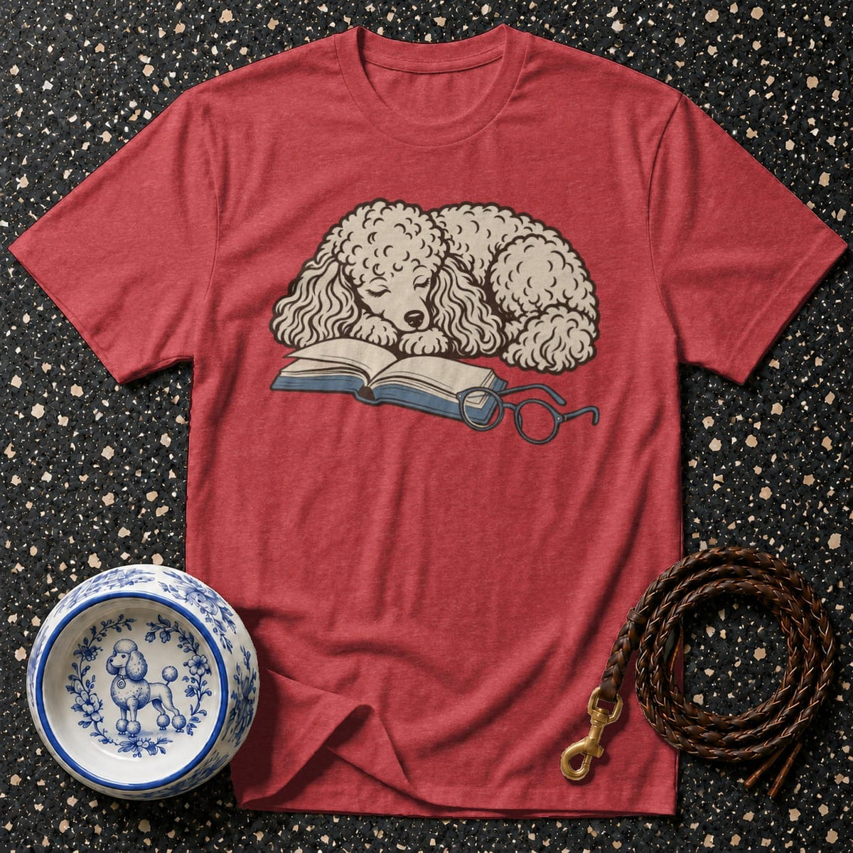 T-shirt Cozy Literary Poodle T-Shirt Sleeping Poodle Reading T-Shirt | Pawsome Reads