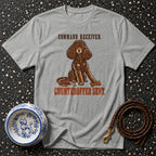 Grey t-shirt with brown poodle illustration and text "Command Received. Counteroffer Sent."