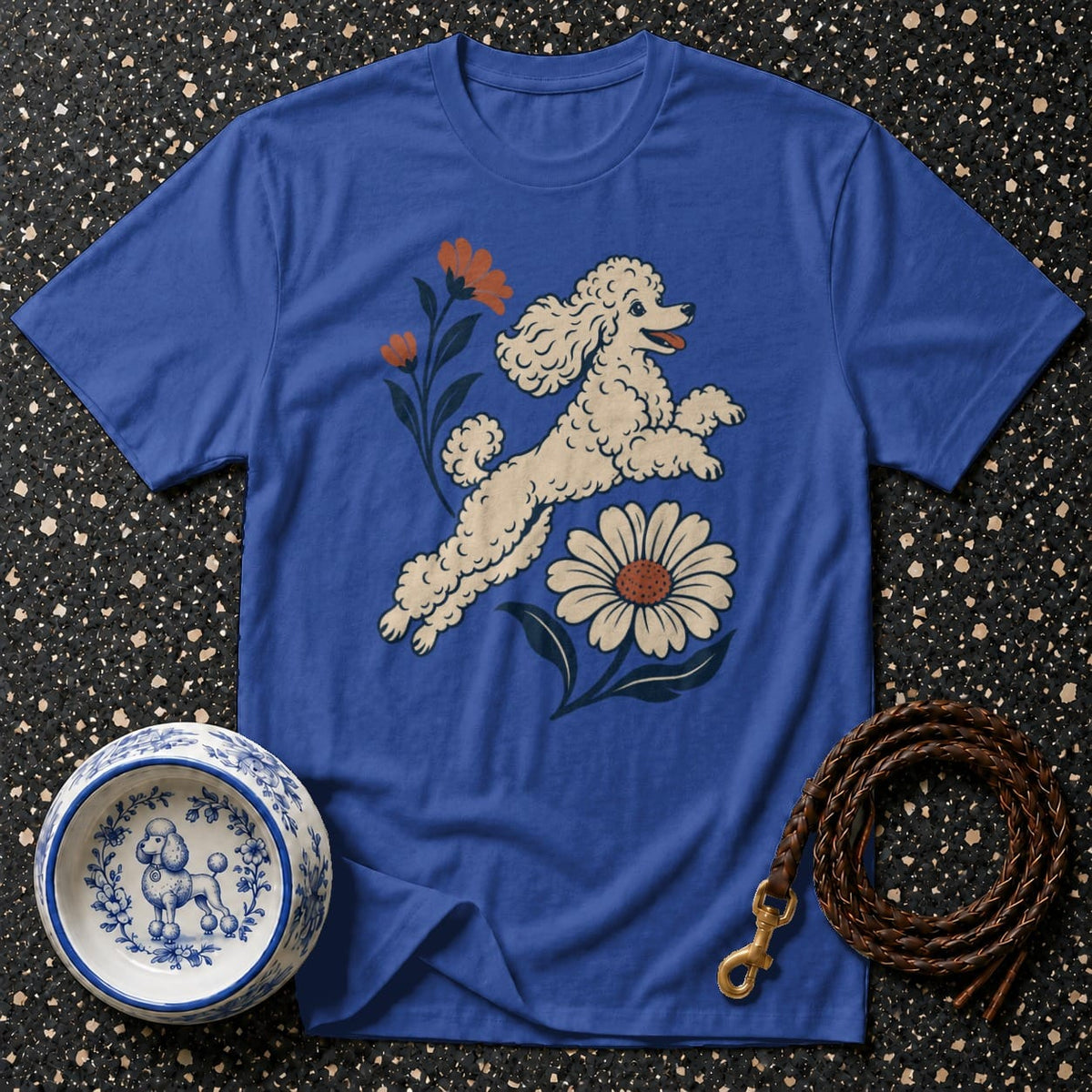 T-shirt Vintage Frolicking Poodle T-Shirt Poodle & Flowers T-Shirt | Premium Dog Apparel