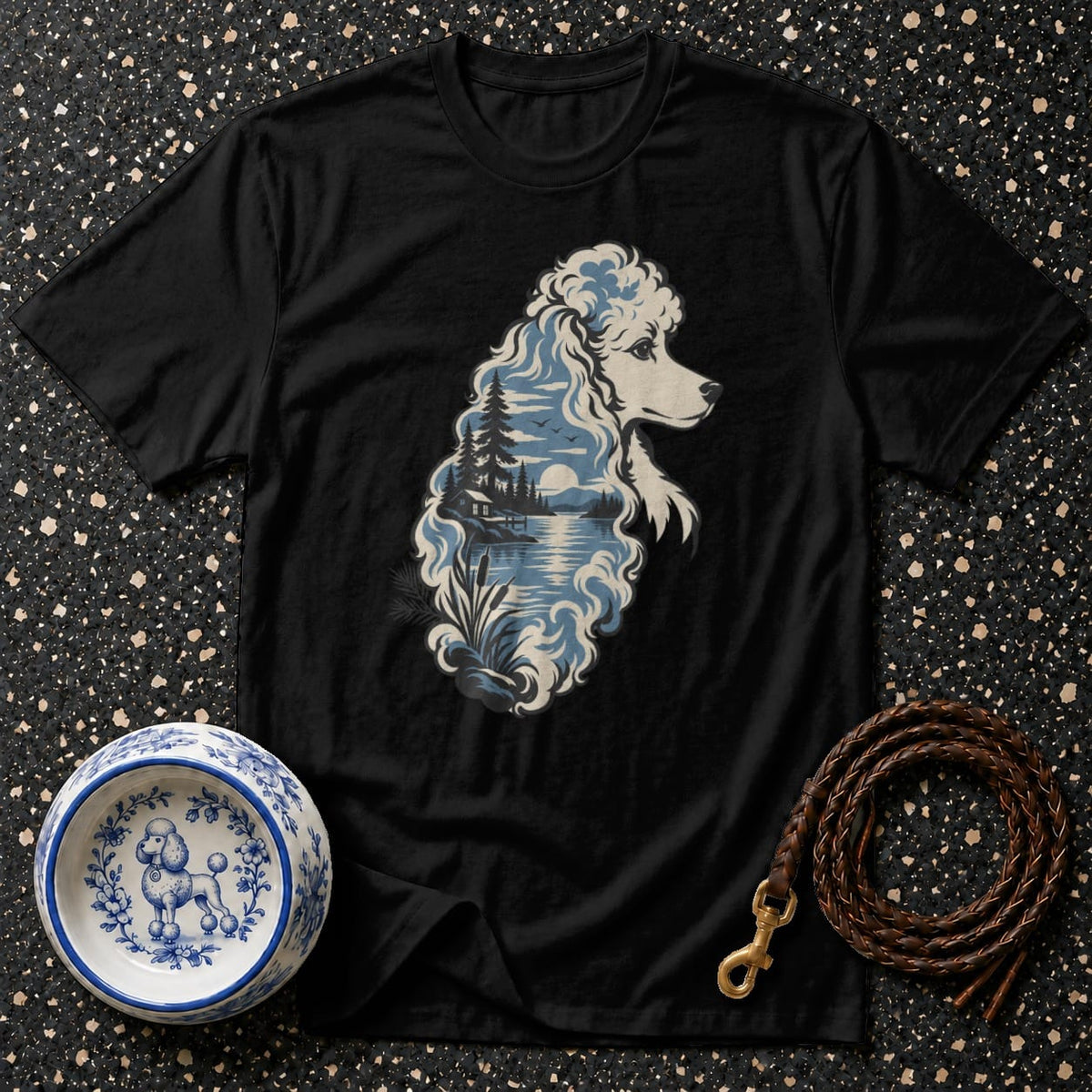 T-shirt Lakeside Poodle Silhouette T-Shirt Poodle Landscape T-Shirt | Premium Dog Apparel