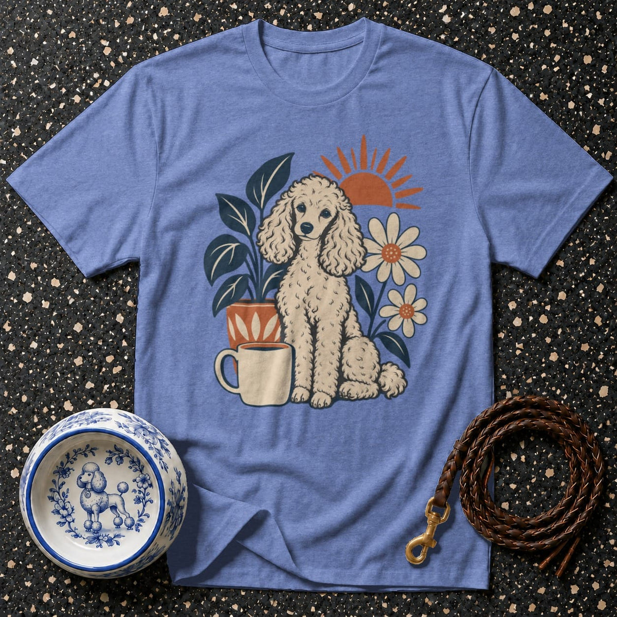 T-shirt Retro Poodle Morning T-Shirt Retro Poodle T-Shirt | Vintage Floral Dog Tee