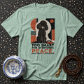Light teal t-shirt with a black poodle illustration and text "TOO SMART FOR EVERYONE'S PEACE."