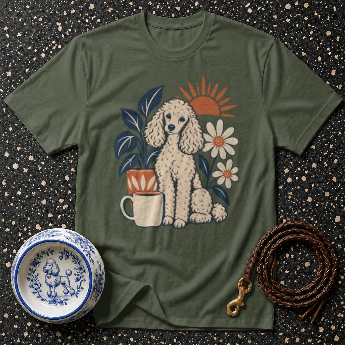 T-shirt Retro Poodle Morning T-Shirt Retro Poodle T-Shirt | Vintage Floral Dog Tee