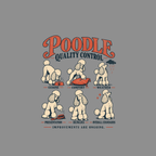 Poodle Quality Control chart with six poodle illustrations, each labeled: cuisine, comfort, weather, presentation, humans, and overall standards.