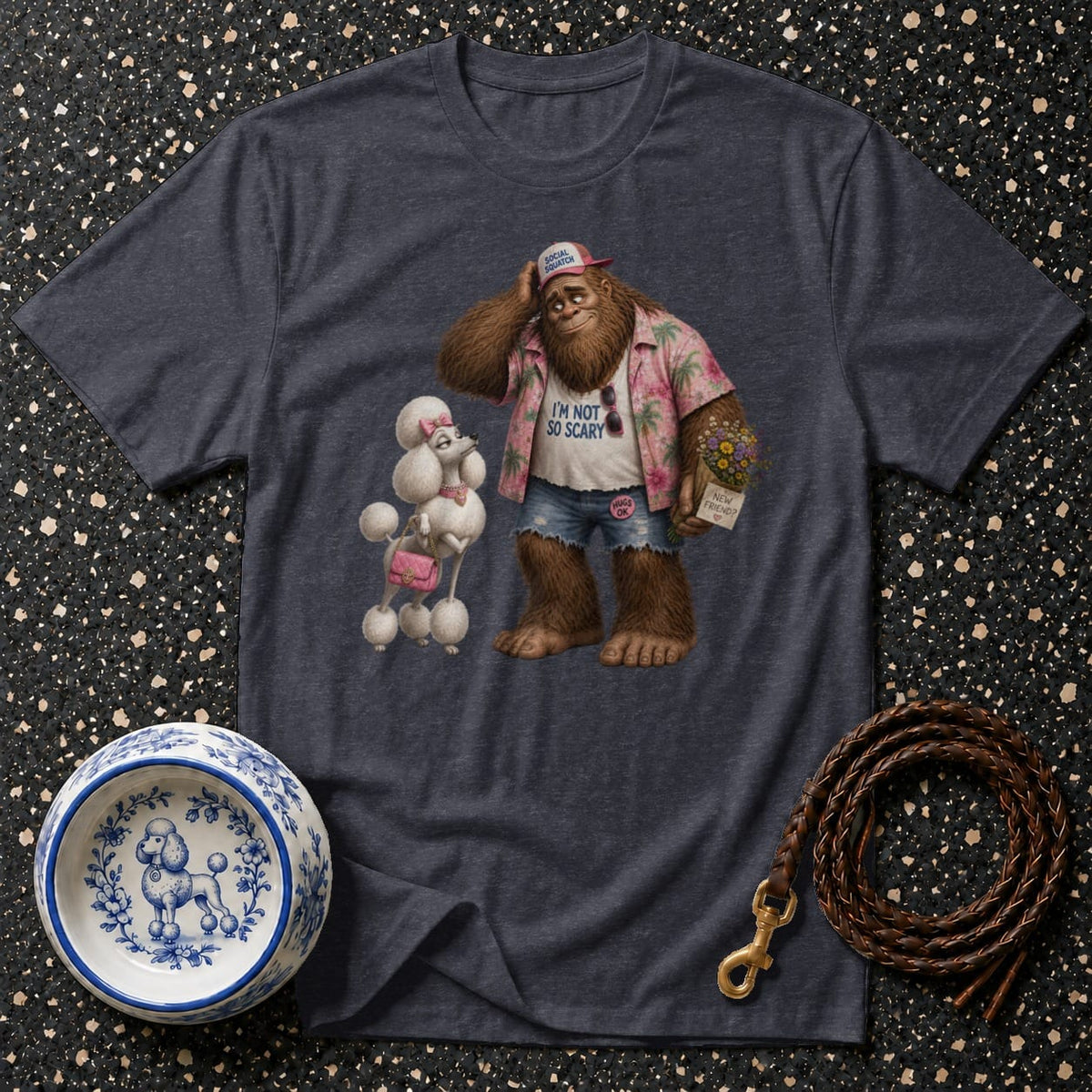 T-shirt Friendly Sasquatch and Poodle T-Shirt Social Squatch T-Shirt | Bigfoot & Poodle Tee