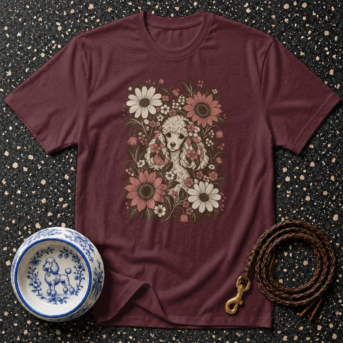 T-shirt Vintage Botanical Poodle T-Shirt Poodle Floral T-Shirt | Premium Dog Apparel