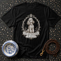 Black t-shirt with poodle art and "Elegantly Outspoken." text.