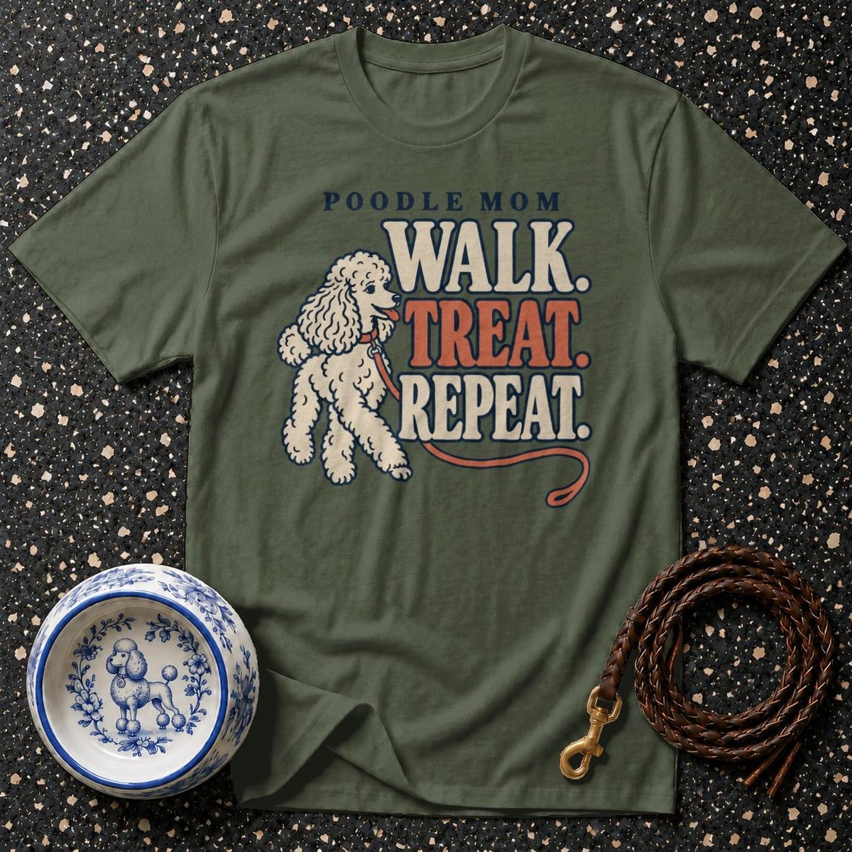 T-shirt Retro Poodle Mom Graphic T-Shirt Poodle Mom Walk Treat Repeat T-Shirt | Pet Lover Apparel