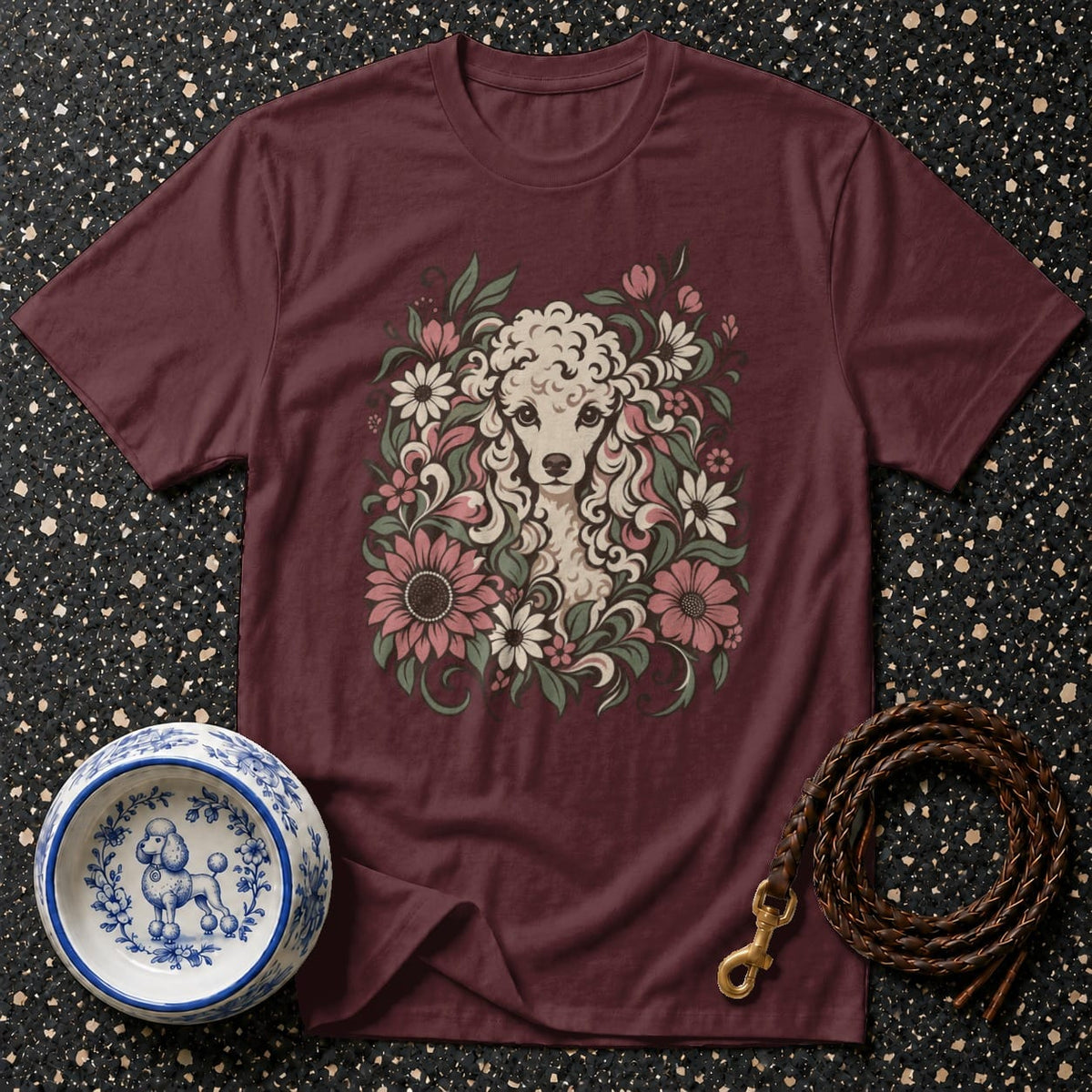 T-shirt Vintage Botanical Poodle T-Shirt Poodle Floral Art T-Shirt | Premium Pet Apparel