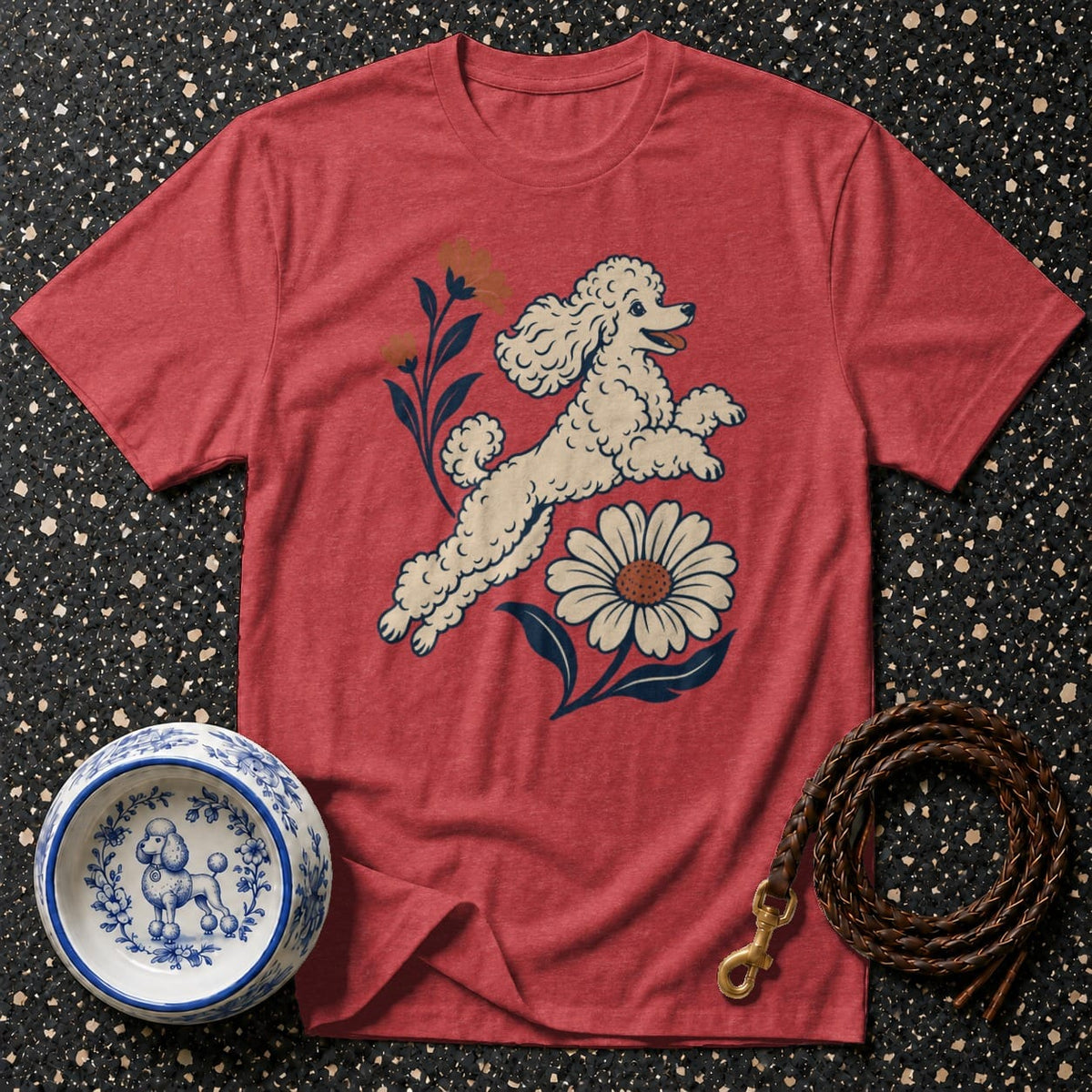 T-shirt Vintage Frolicking Poodle T-Shirt Poodle & Flowers T-Shirt | Premium Dog Apparel