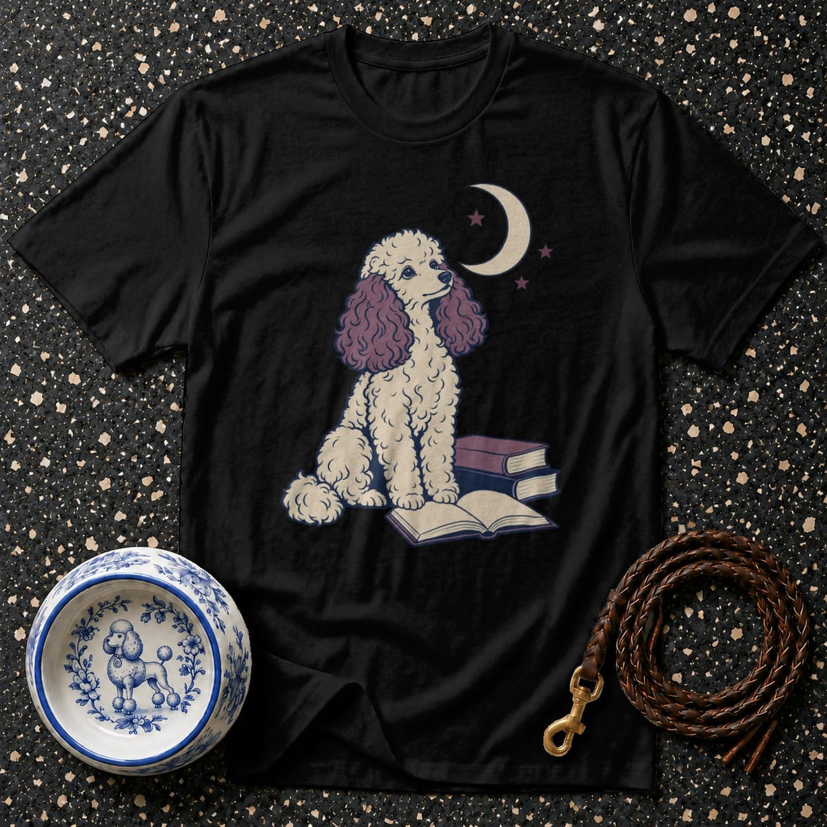 T-shirt Midnight Scholar Poodle T-Shirt Poodle Reading T-Shirt | Dreamy Dog Apparel