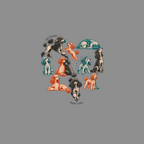 Collection of poodles in various poses with text "ONE HEART MANY CURLS."