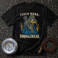 Black t-shirt with poodle graphic and "FIELD WORK. FORMALWEAR." text.