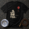 Black t-shirt with cream poodle illustration and red balloon graphic, text reads "This will be mentioned."