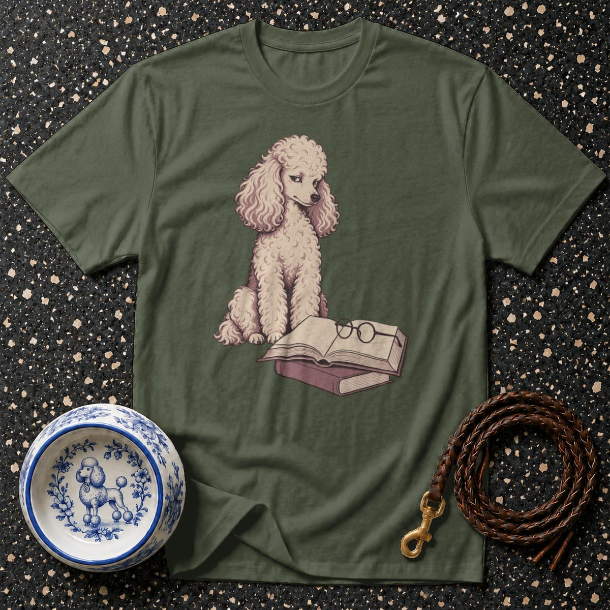 T-shirt Scholar Poodle Graphic T-Shirt Poodle Reading T-Shirt | Premium Dog Apparel