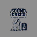Sound Check supervised by a poodle with microphone and speaker.