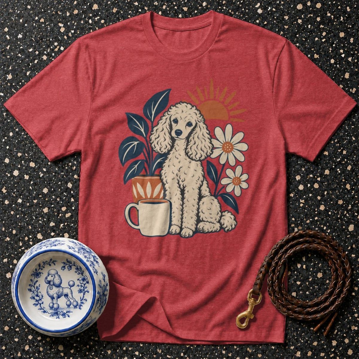 T-shirt Retro Poodle Morning T-Shirt Retro Poodle T-Shirt | Vintage Floral Dog Tee