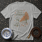 Gray t-shirt with "Fall Has Been APPROVED" text, poodle and autumn trees graphic.