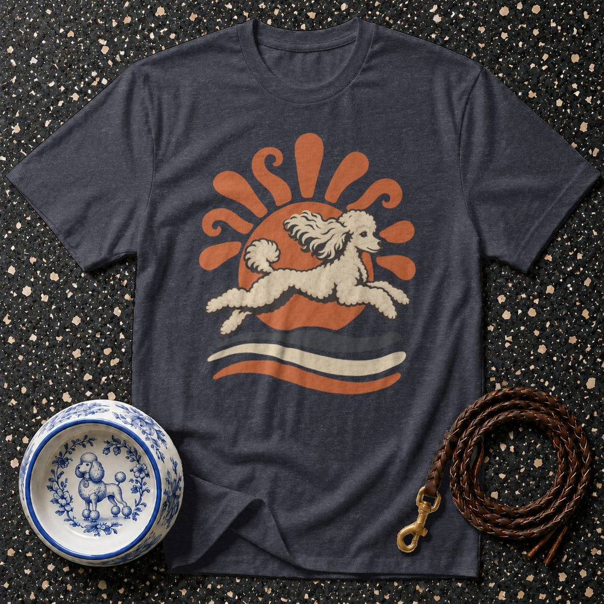 T-shirt Retro Sunshine Poodle T-Shirt Poodle Running T-Shirt | Retro Dog Graphic Tee