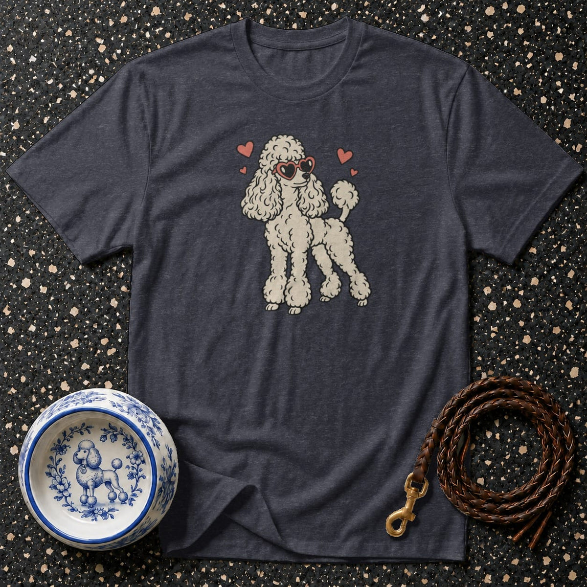 T-shirt Chic Heart Glasses Poodle T-Shirt Poodle Heart Sunglasses T-Shirt | Premium Dog Apparel