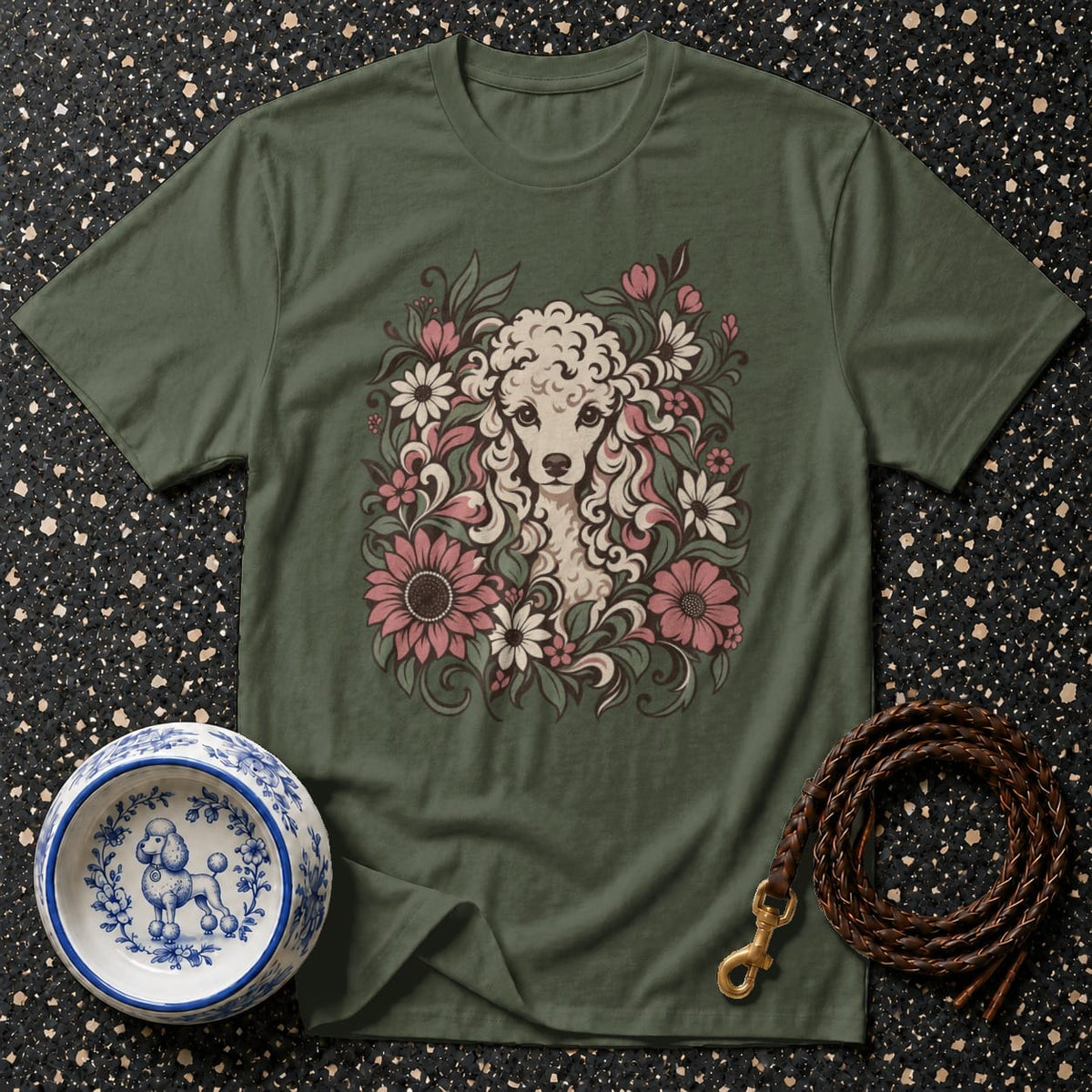 T-shirt Vintage Botanical Poodle T-Shirt Poodle Floral Art T-Shirt | Premium Pet Apparel