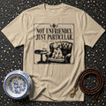 T-shirt with "Not Unfriendly. Just Particular." and poodle in armchair graphic.