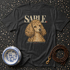 Dark t-shirt with a poodle illustration and text "SABLE SHADED ON PURPOSE."