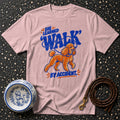 Pink t-shirt with poodle graphic and text "She Learned to Walk By Accident."