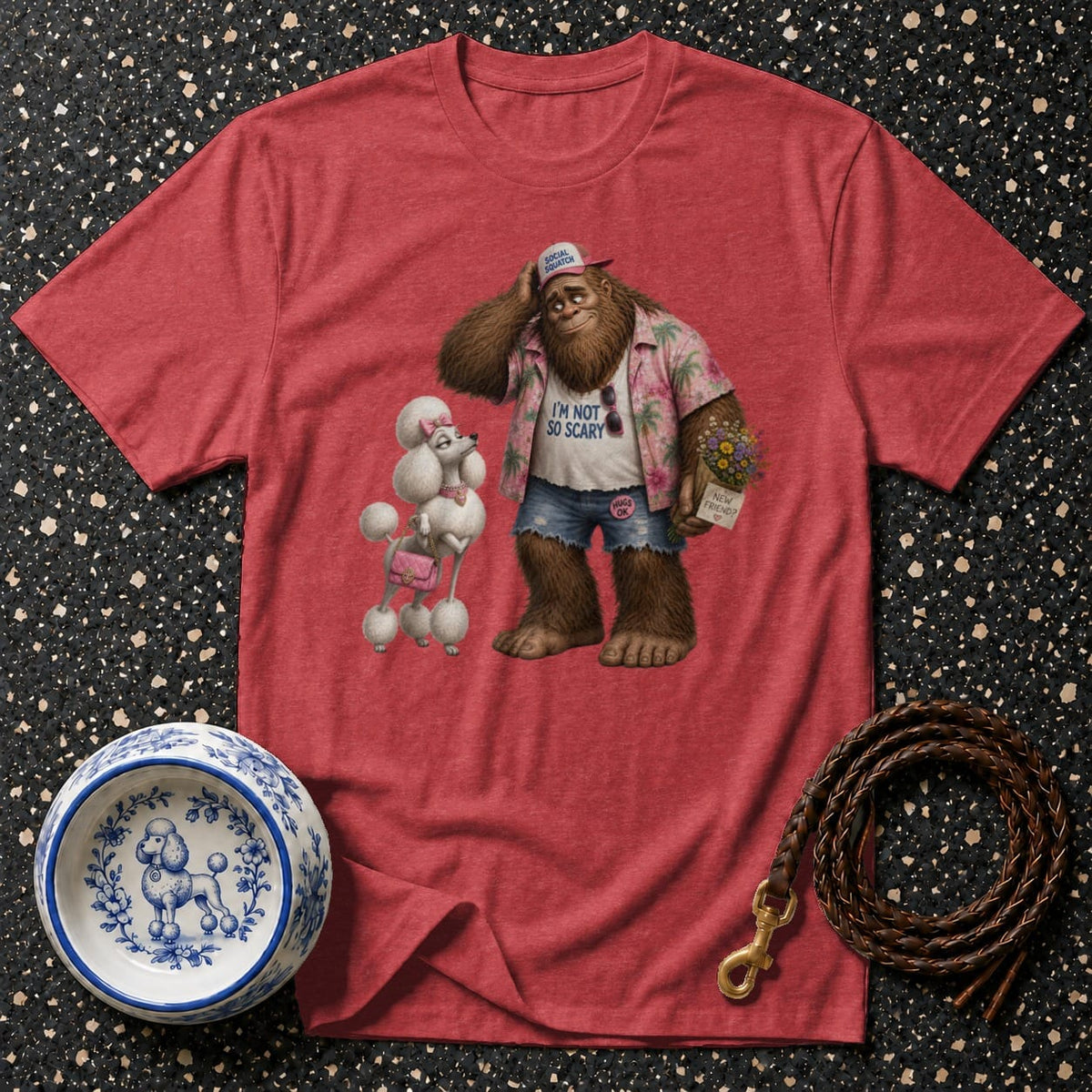 T-shirt Friendly Sasquatch and Poodle T-Shirt Social Squatch T-Shirt | Bigfoot & Poodle Tee