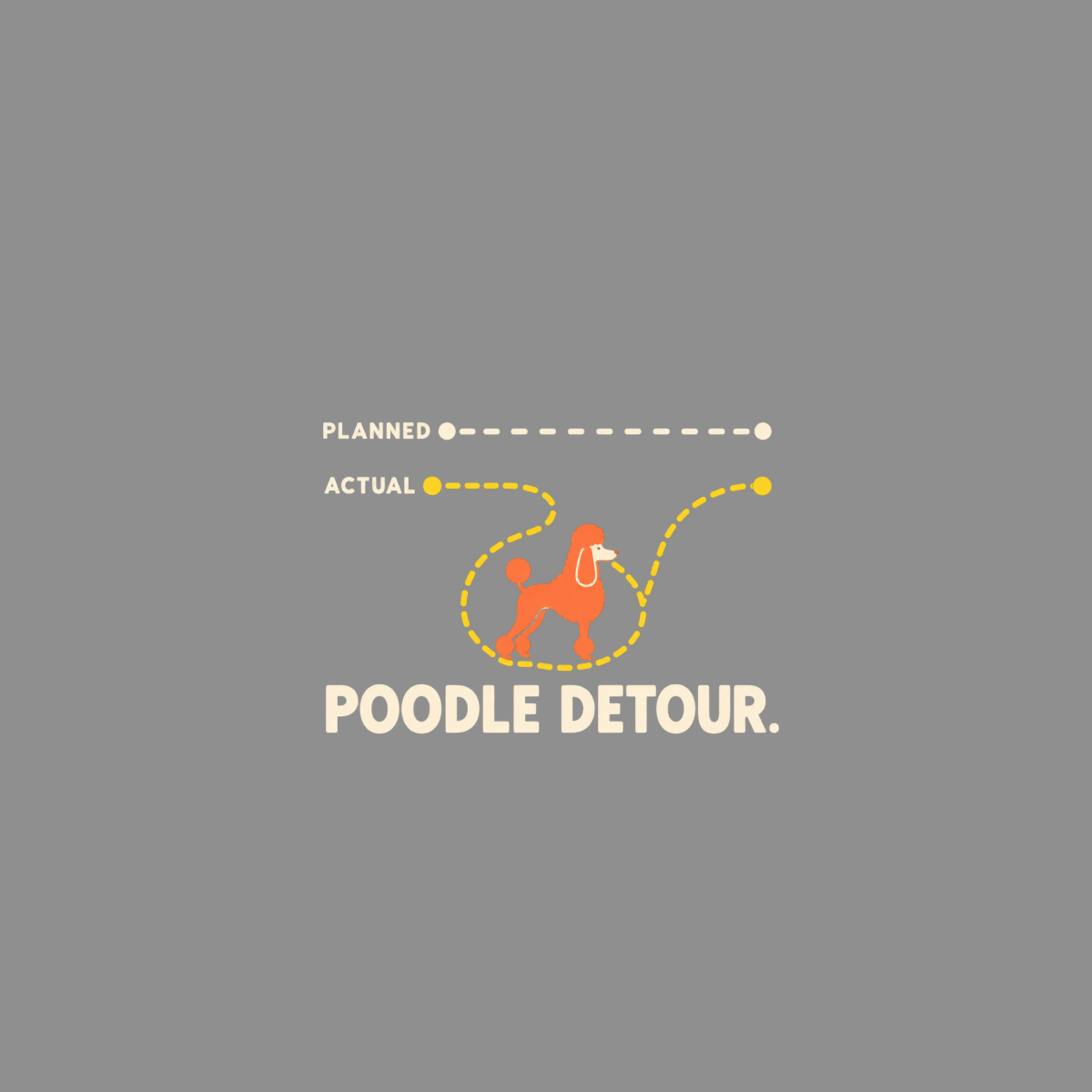 Orange poodle on a yellow dotted line below "PLANNED" and "ACTUAL" text.