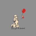 Poodle looking at a red balloon with a ribbon, text reads "There goes the standard."