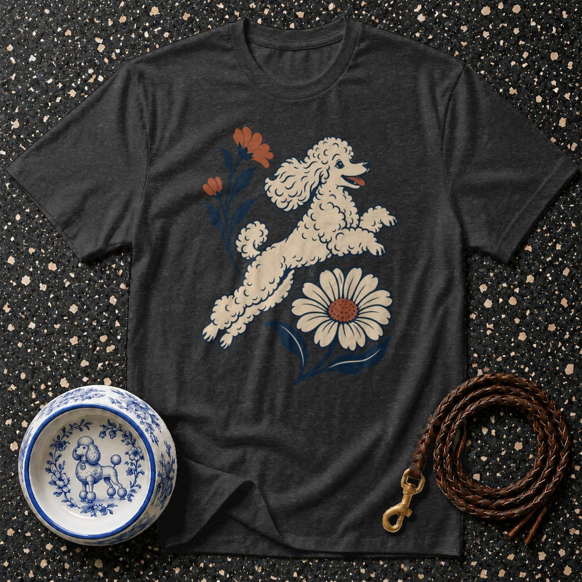 T-shirt Vintage Frolicking Poodle T-Shirt Poodle & Flowers T-Shirt | Premium Dog Apparel