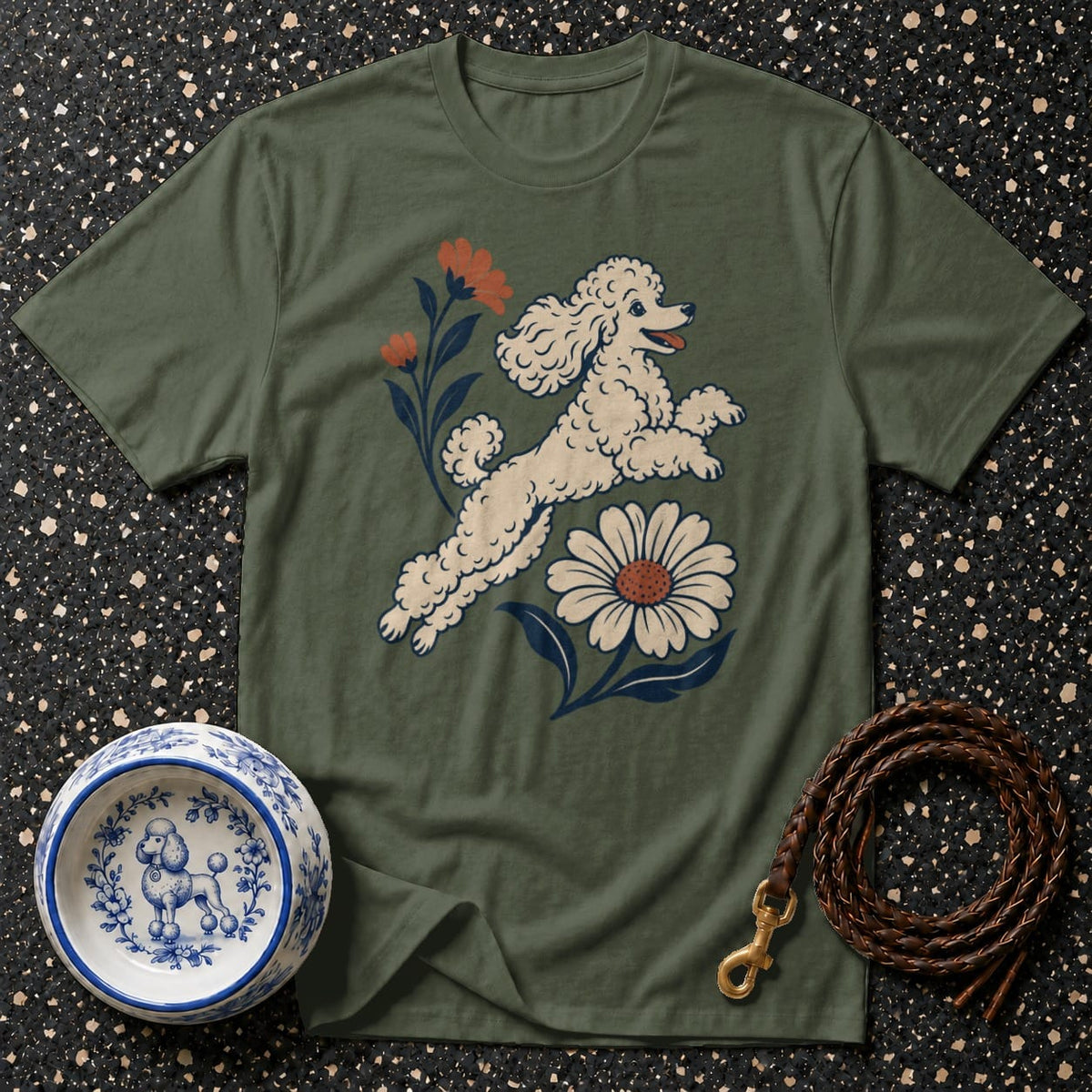 T-shirt Vintage Frolicking Poodle T-Shirt Poodle & Flowers T-Shirt | Premium Dog Apparel