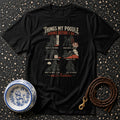 Black t-shirt with "Things My Poodle Knows Before I Do" graphic.